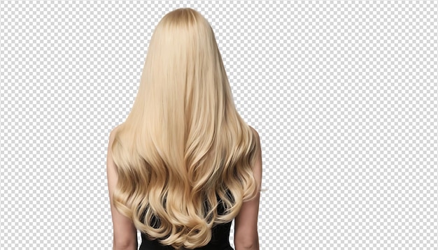 Schöne blonde Frau mit langen, welligen Haaren von hinten
