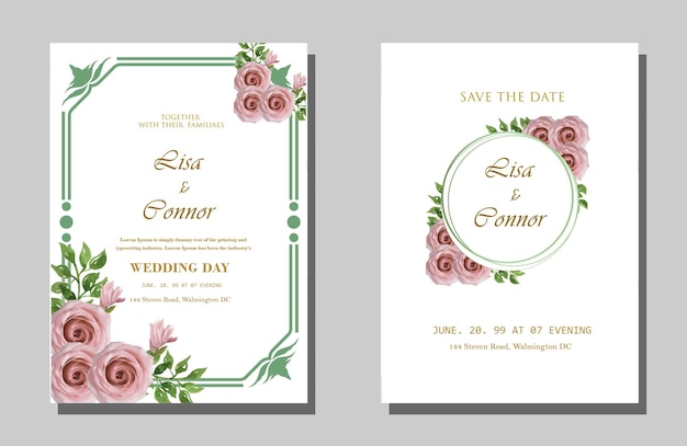 Schöne Blumenrahmen-Hochzeitseinladungskartenvorlage Premium Psd