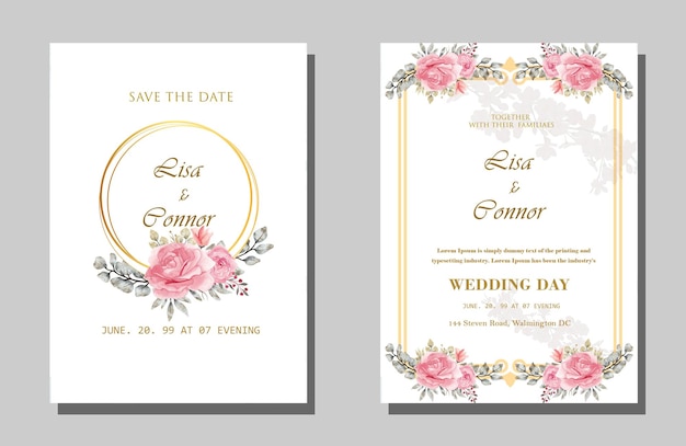 Schöne Blumenrahmen-Hochzeitseinladungskartenvorlage Premium Psd