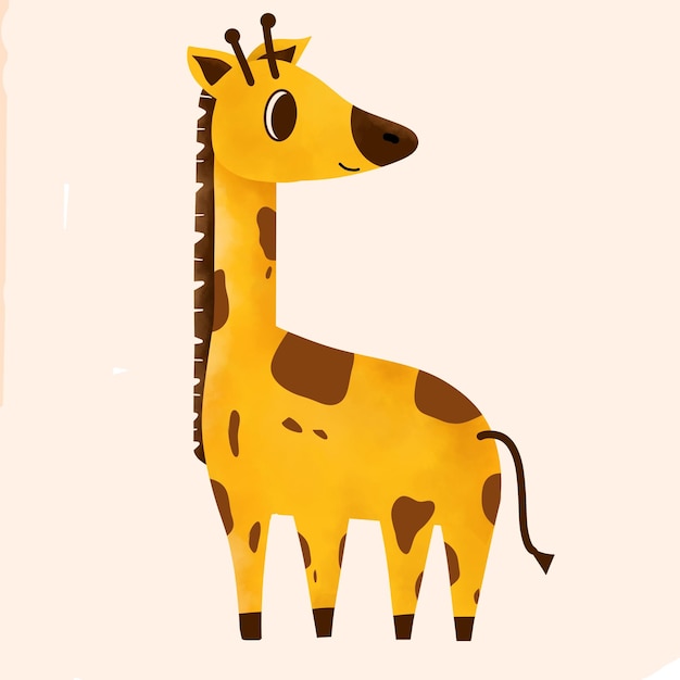 Schöne Cartoon-Illustration einer stehenden Giraffe mit dem langen Hals, der zur Seite schaut