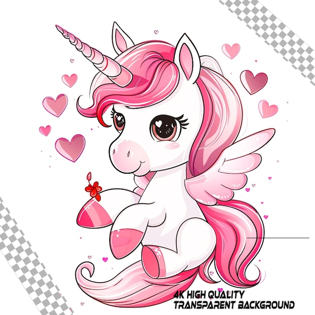 Schöne Einhorn-Valentine-Klippe auf durchsichtigem Hintergrund