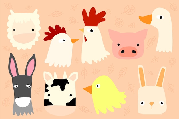 Schöne Farmtier-Gesichter-Illustration