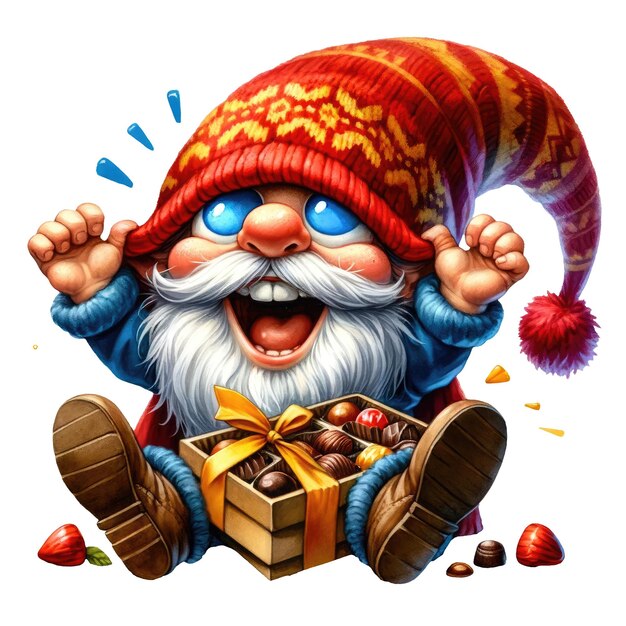 PSD schöne gnome box schokolade valentinstag clipart illustration