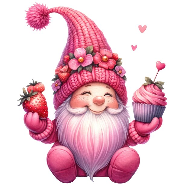 PSD schöne gnome cupcake erdbeeren valentinstag clipart illustration