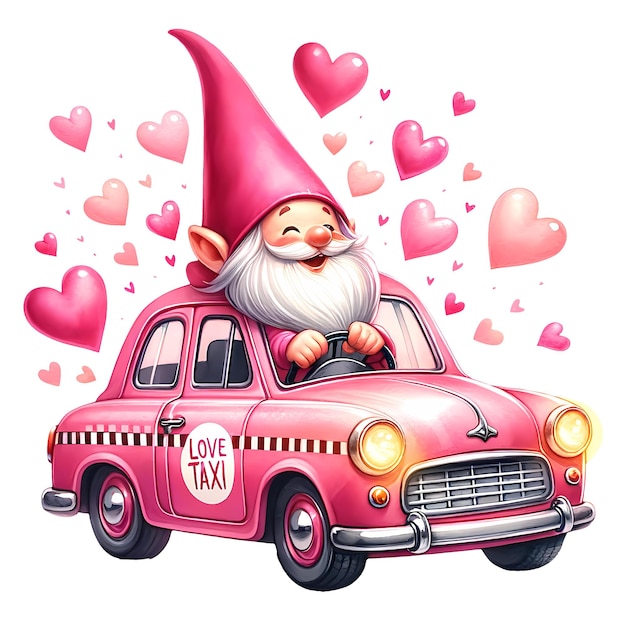 PSD schöne gnome liebe taxi valentinstag aquarell clipart illustration