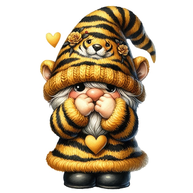 PSD schöne gnome mit tigermuster valentinstag aquarell clipart-illustration