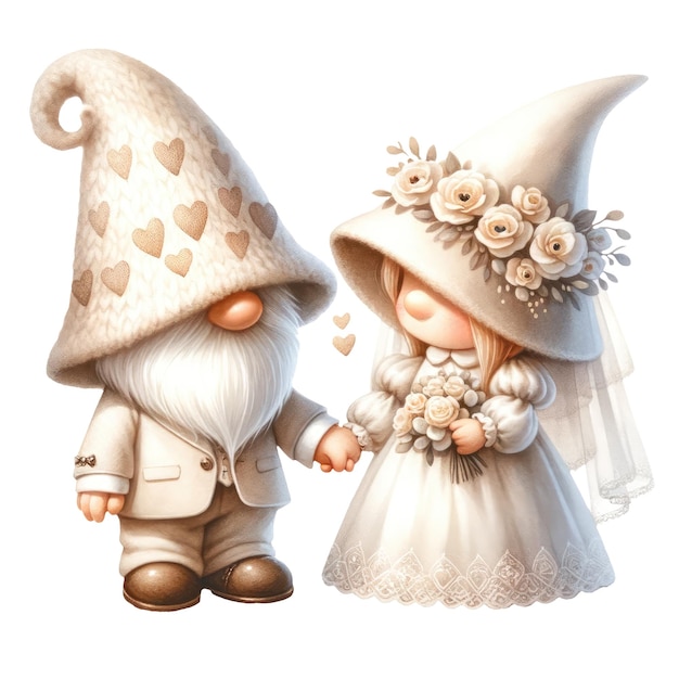 PSD schöne gnome-paar hochzeit valentinstag aquarell clipart-illustration