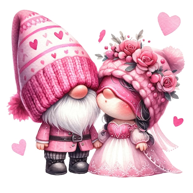 PSD schöne gnome-paar hochzeit valentinstag aquarell clipart-illustration