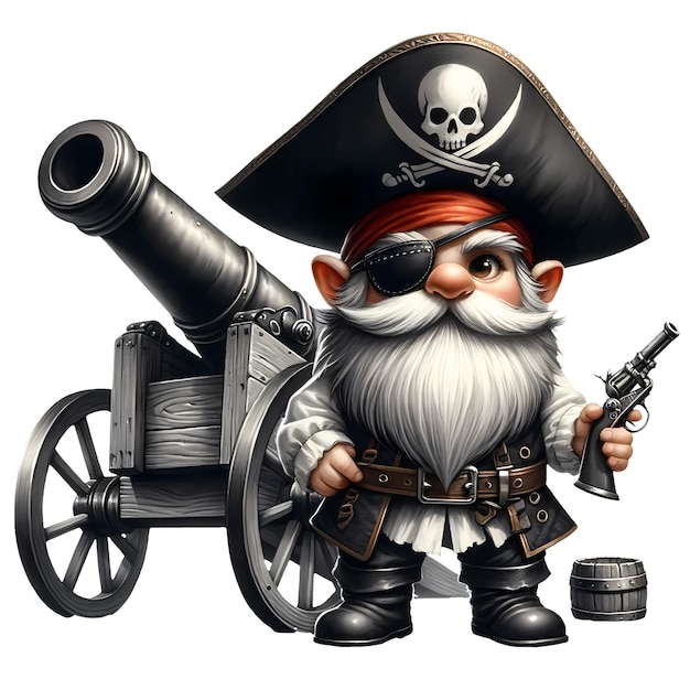 PSD schöne gnome pirate aquarell clipart-illustration