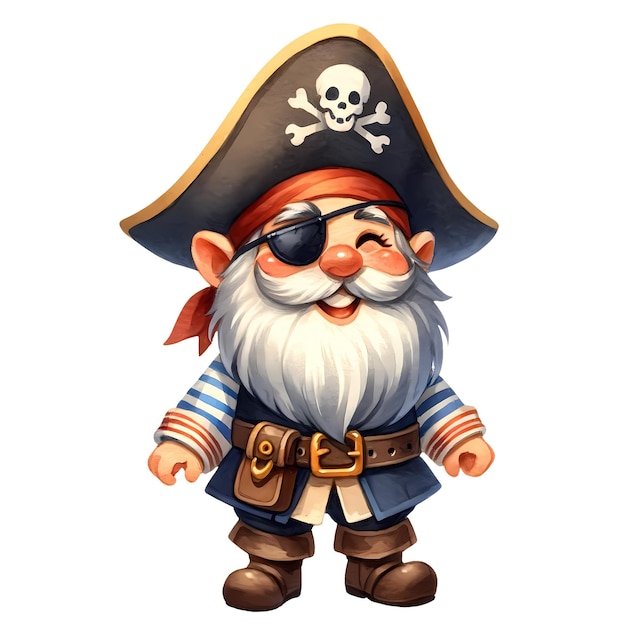 PSD schöne gnome pirate aquarell clipart-illustration