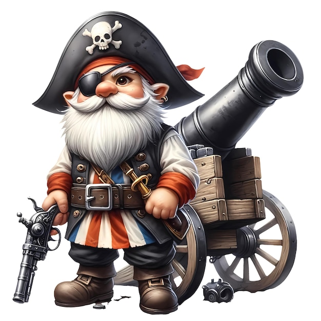 PSD schöne gnome pirate aquarell clipart-illustration