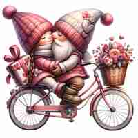 PSD schöne gnome valentine fahrrad aquarell clipart illustration