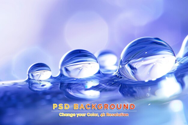 PSD schöne große durchsichtige wassertropfen oder regenwasser auf blau-violett-türkisfarbenem weichen hintergrund