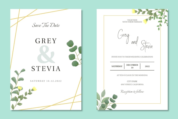 Schöne Hochzeitseinladungskartenvorlage mit Aquarellblattrahmen