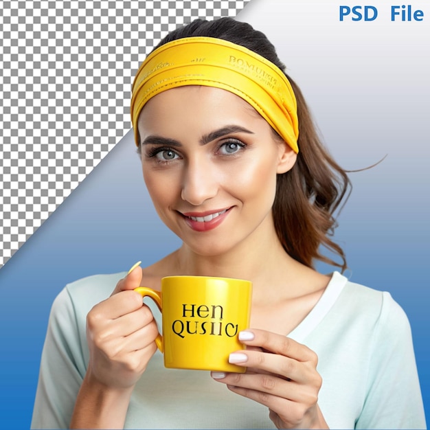 PSD schöne junge frau gibt eine tasse kaffee