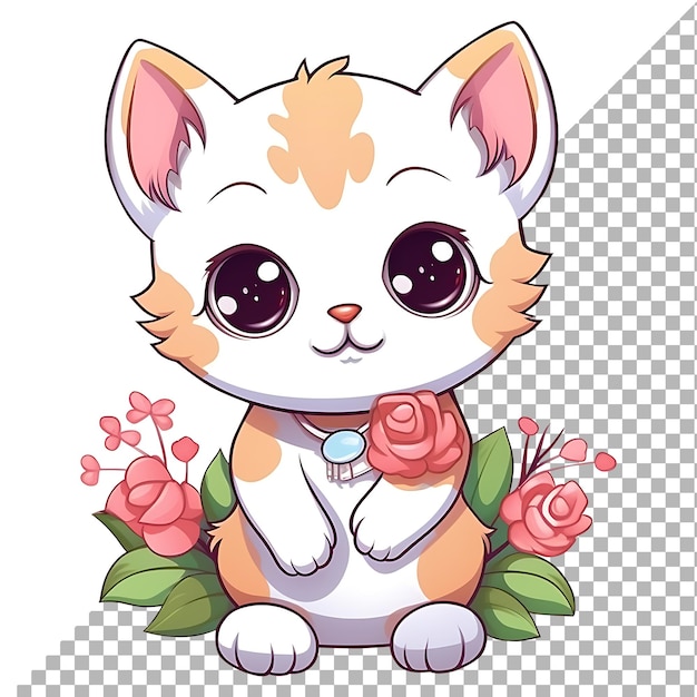 PSD schöne katze mit blumen-clipart-kinder-illustration für t-shirt-aufkleber-design.