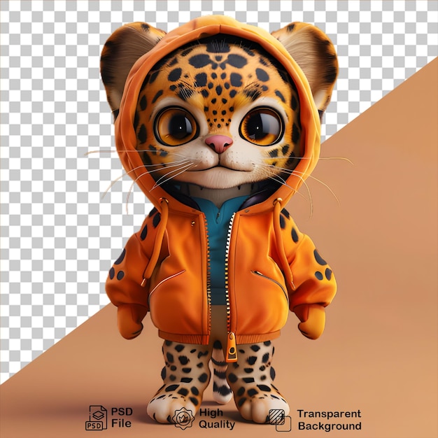 PSD schöne kleine 3d-leopard trägt eine jacke auf durchsichtigem hintergrund und enthält eine png-datei