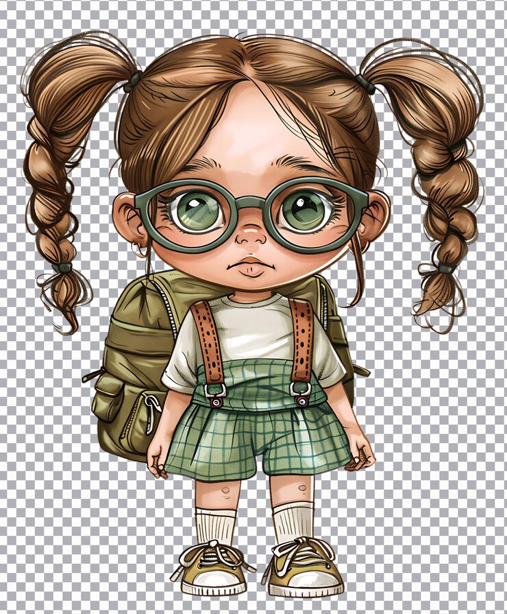 PSD schöne kleine mädchen mit rucksack illustration png isoliert auf transparentem hintergrund