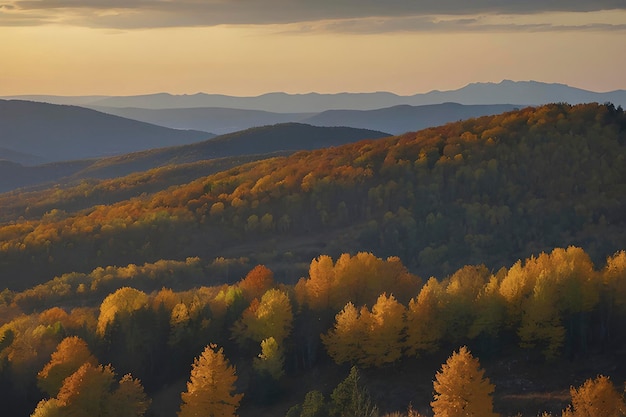 PSD schöne landschaft mit bergen und wäldern im herbst