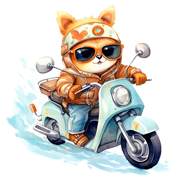 PSD schöne lustige fox-motorrad-clipart-illustration