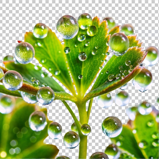 PSD schöne makropflanze mit regentropfen auf durchsichtigem hintergrund