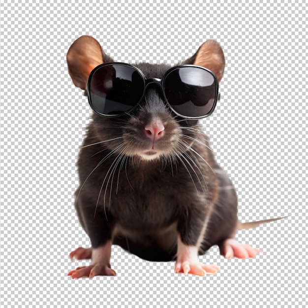 Schöne maus mit brille auf durchsichtigem hintergrund