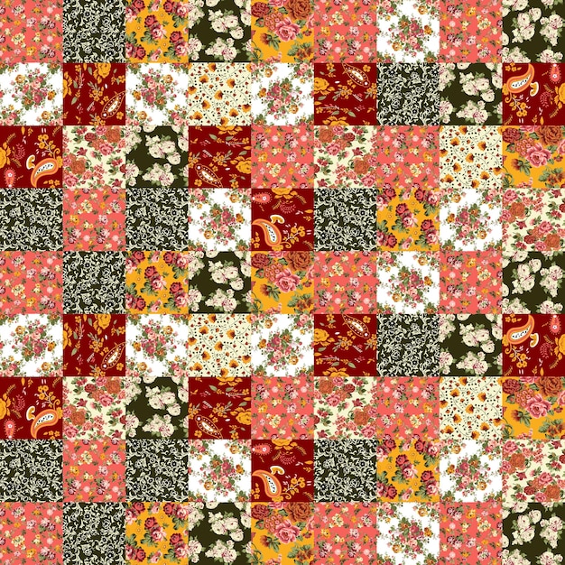 PSD schöne nahtlose patchwork-muster mit blumen und geometrischen