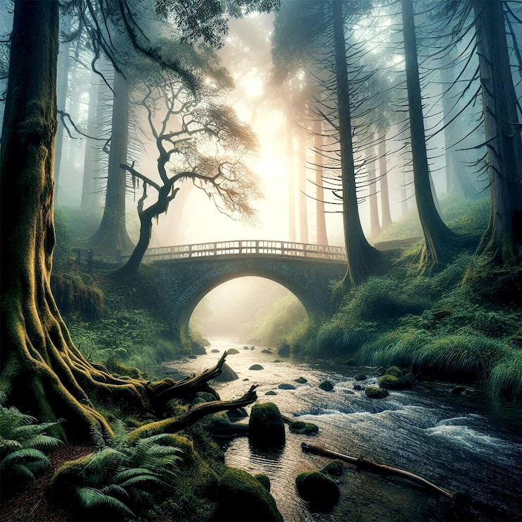 PSD schöne naturlandschaft mit fluss und vegetation
