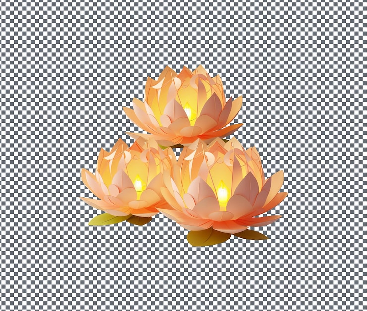 PSD schöne papier-lotus-lampen, isoliert auf durchsichtigem hintergrund