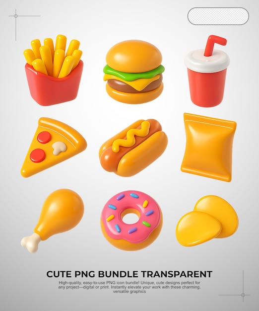 Schöne PNG-Bündel von Fast-Food-Ikonen