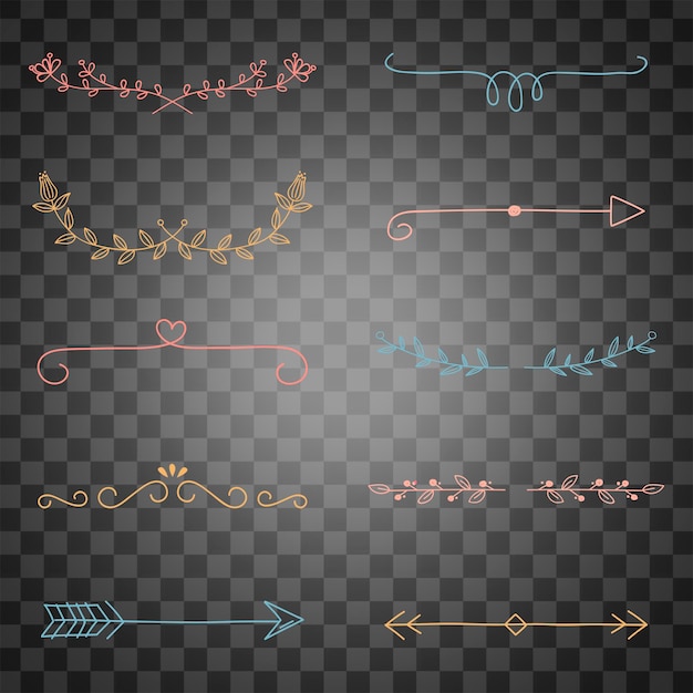 Schöne Png-Elemente im Pastell-Doodle-Stil Ornamentensatz