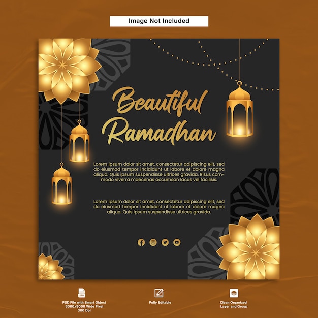 Schöne ramadhan luxury dark theme minimalistische design-grußpostenvorlage