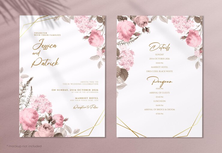 PSD schöne romantische rosa hochzeitseinladungsschablone