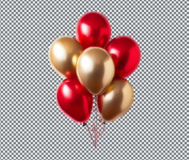 Schöne rote und goldene Ballons, isoliert auf einem transparenten Hintergrund
