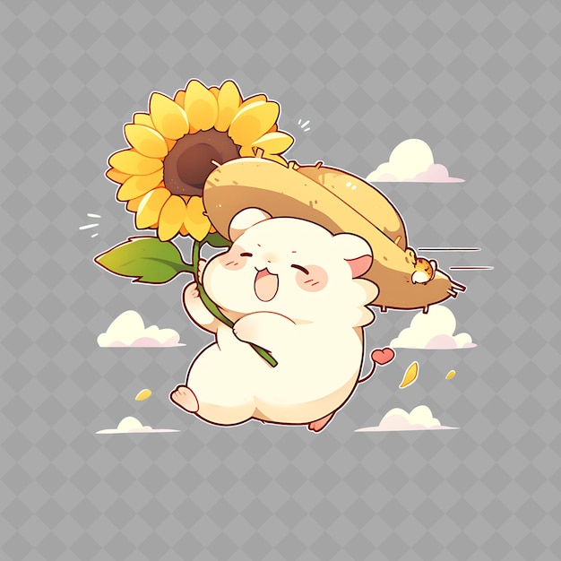 PSD schöne und kawaii-anime-hamsterjunge mit sonnenblumen mit png creative cute sticker collection