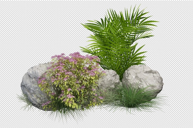 Schöne verschiedene Arten von Blumen in 3D-Rendering isoliert
