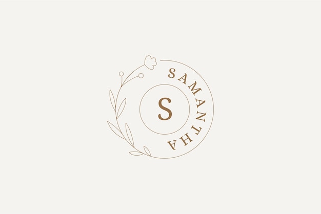 Schöne Wildblumen-Kreis-Umriss-Logo-Monogramm-Design-Vorlage