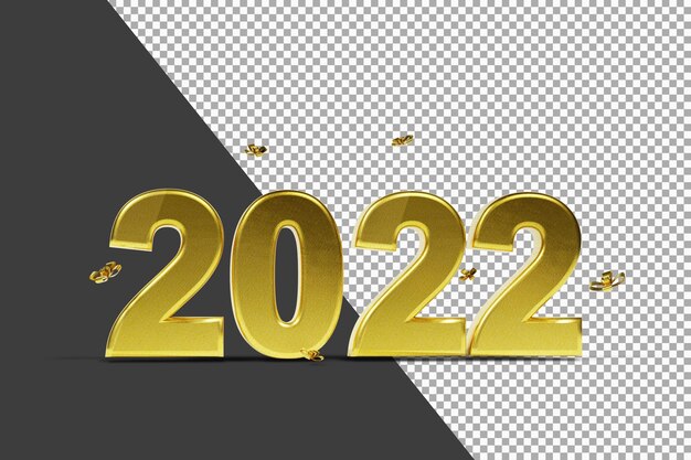schöne Zahl 2022 mit goldener Farbe 3D-Rendering isoliert