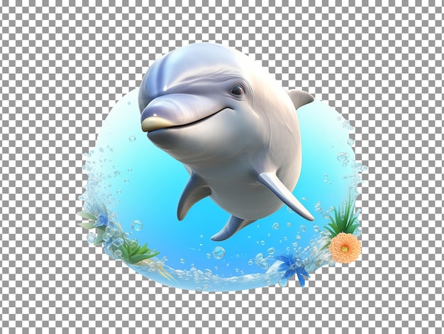 Schöner delphin-cartoon im 3d-stil isoliert auf transparentem hintergrund