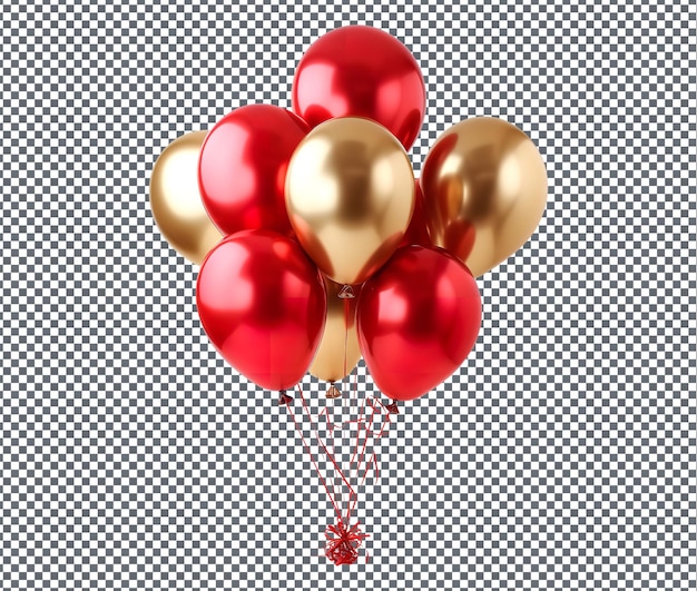 Schöner roter und goldener ballon, isoliert auf durchsichtigem hintergrund