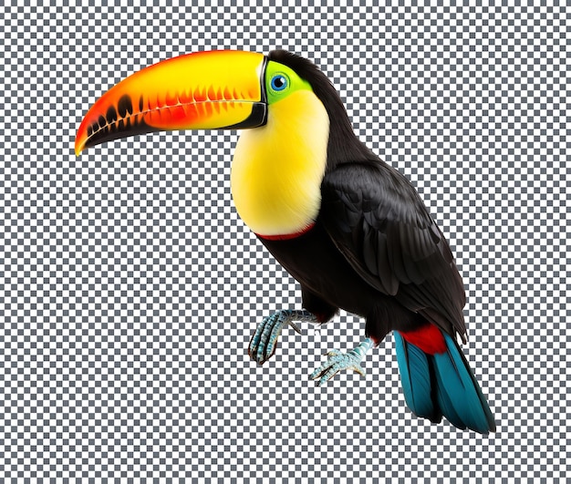 Schöner Vogel Tucan isoliert auf durchsichtigem Hintergrund