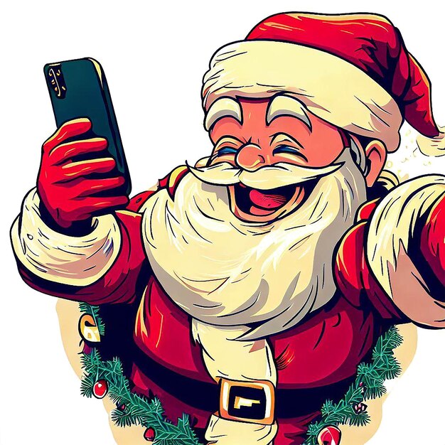 PSD schönes porträt eines selfies vom lachenden weihnachtsmann, ai-vektorgrafik, digitale illustration
