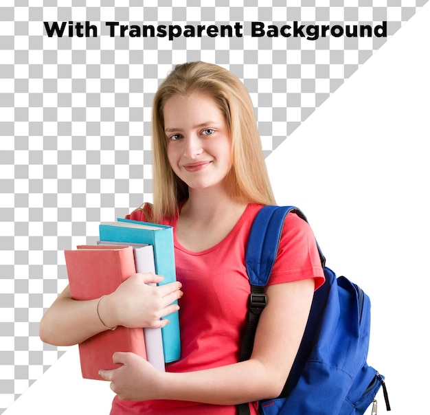 Schönes Schulmädchen mit Büchern in der Hand