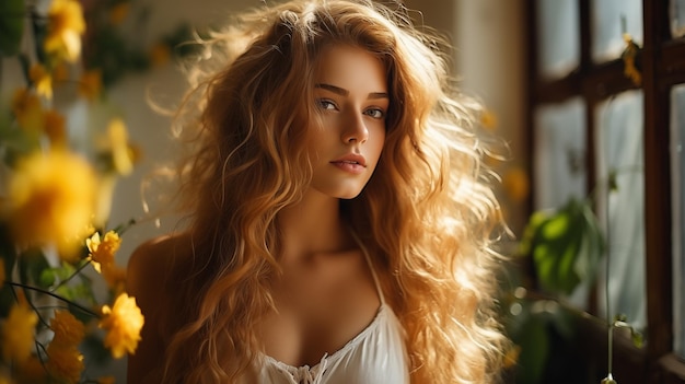 PSD schönes sexy blondes mädchen mit langen haaren
