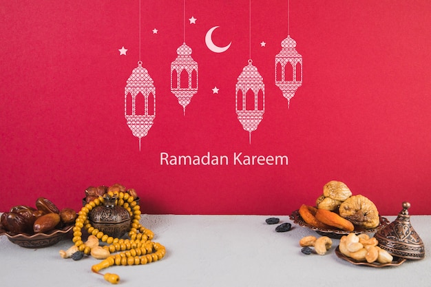 Schönes Stillleben mit Ramadán-Elementen