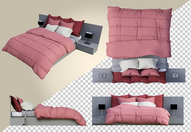 Schönheit rosa modernes Bett in 3D-Rendering