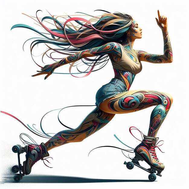 PSD schönheitskönigin mädchen teenager mit skateboard skating chilling sport vektorkunst