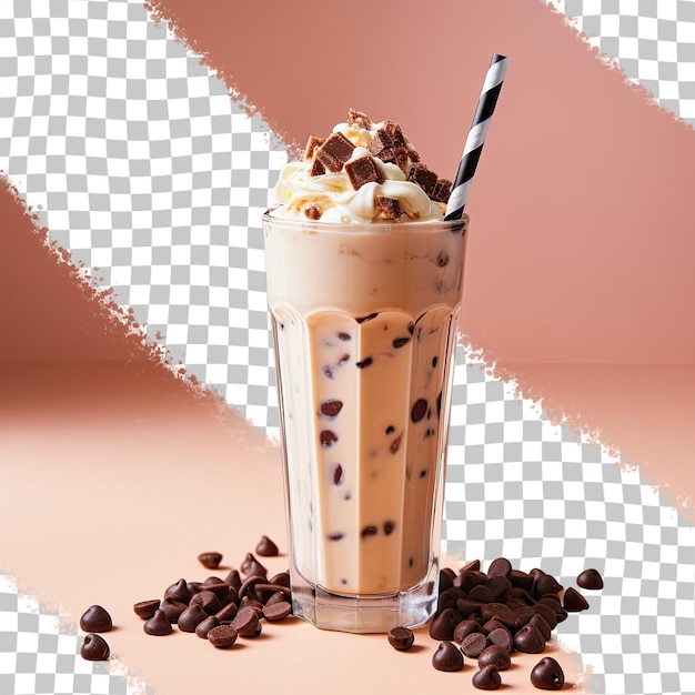 PSD schokoladen-chip-milkshake auf einem transparenten hintergrund langer cocktail