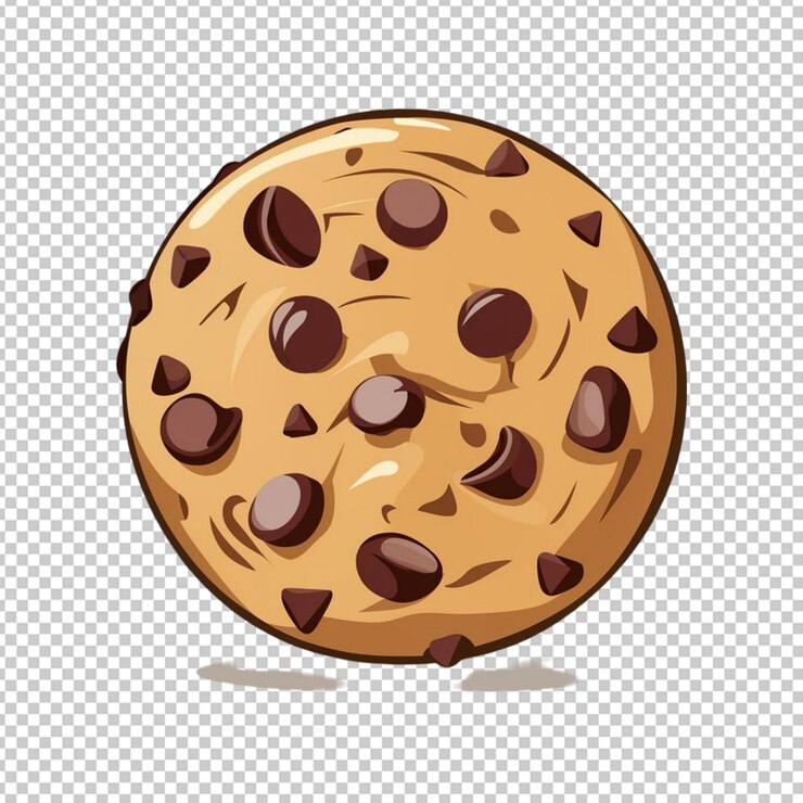 PSD schokoladen-chips-cookie im cartoon-stil, isoliert auf durchsichtigem hintergrund