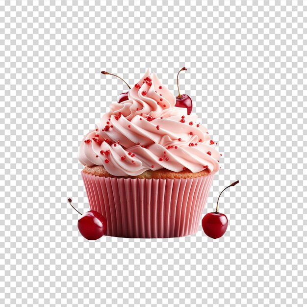 PSD schokoladen-cupcake mit rosa zuckerguss und kirsche png